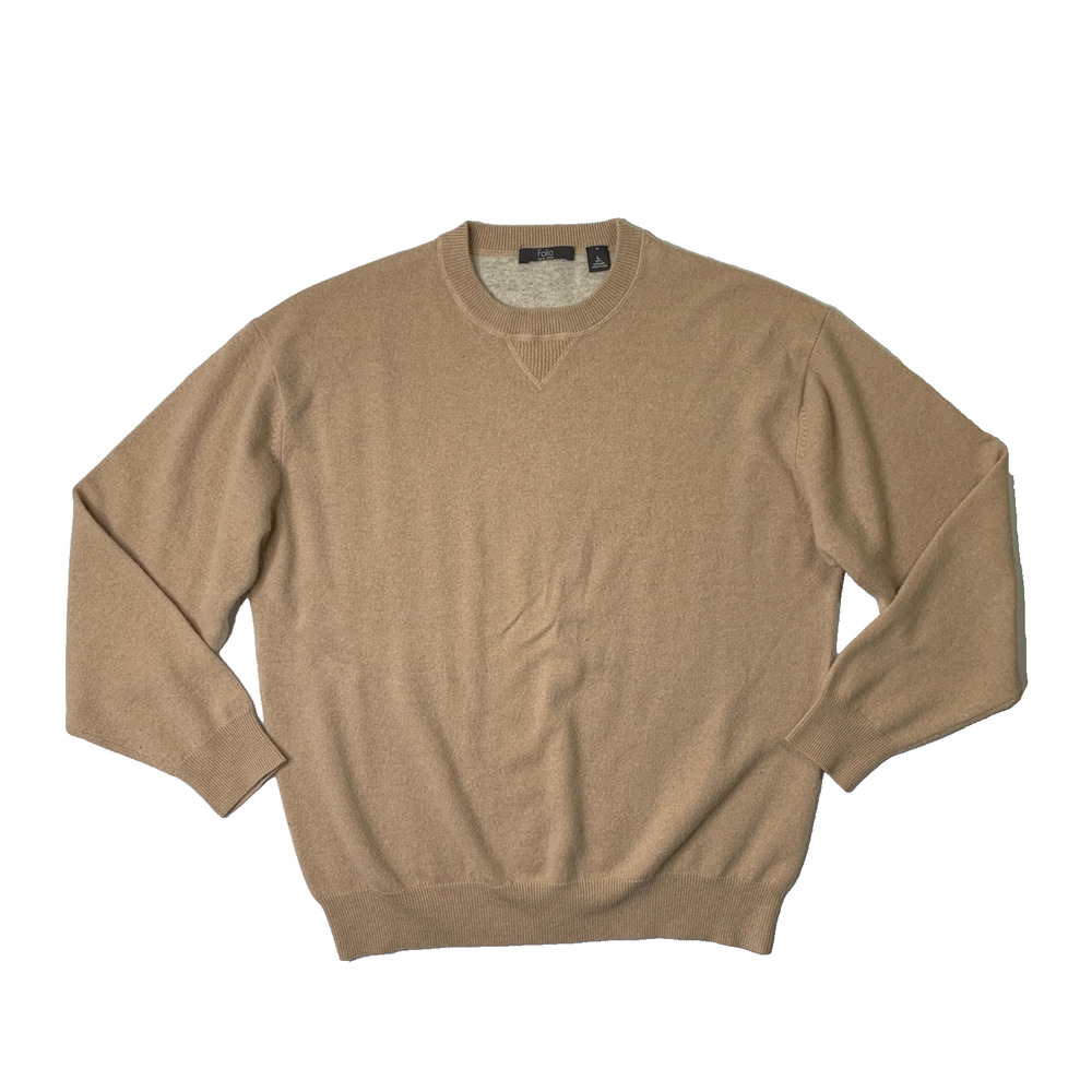 Folio Sweater Mens L Large Stone Beige Cashmere Long Sleeve Crew Pullover *READ
